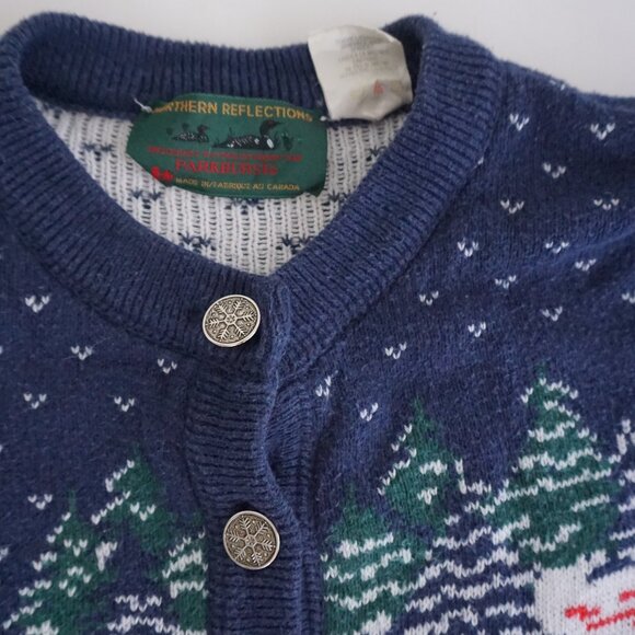 Vintage Northern Reflections Navy Cabin Winter Scene Knit Cardigan Sweater S - Picture 10 of 10
